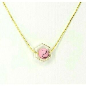 Necklace, Pink Turquoise Pendant with Box Chain - 16", Gold-Plated Copper